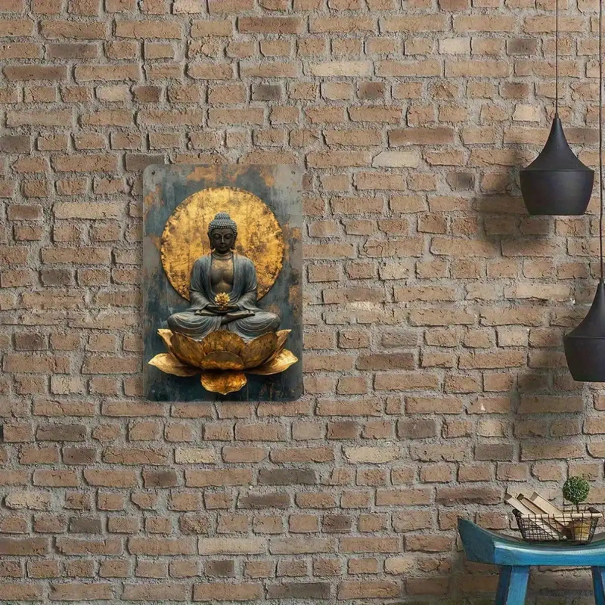 1PC Tin Sign Buddha Meditation - Zen Space/Home Decor, Golden Wall Art, 8x12 Inches / 20x30 Cm