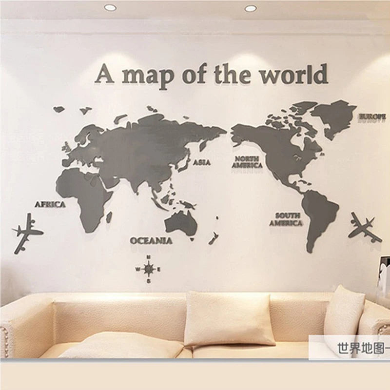 World Map Wall 3D Acrylic Wall Stickers Three-dimensional Mirror Stickers Bedroom Office Background Wall Decoration Stickers