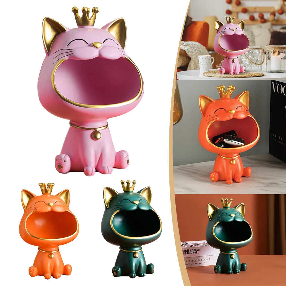 Cat Figurine Storage Box Resin Lucky Cat Statue Decoration Creative Small Items Container Cute Desktop Storage Accessories