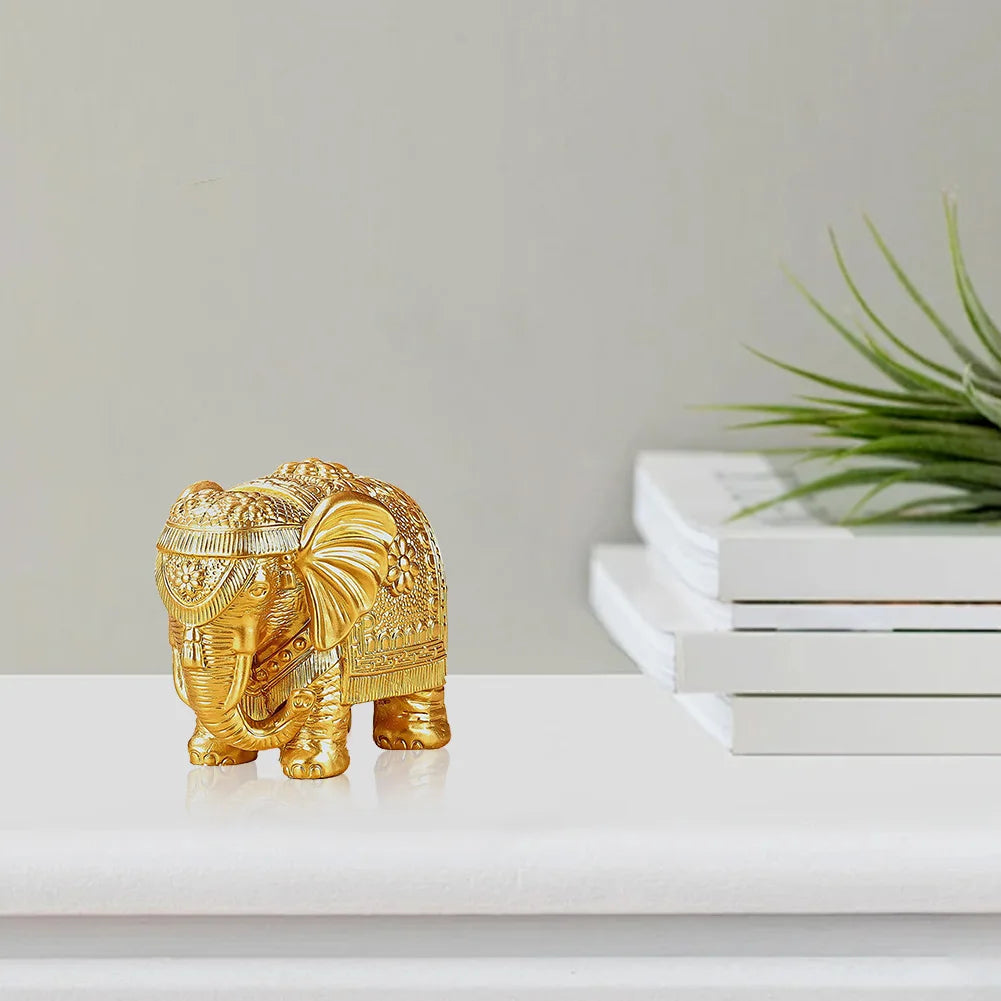 Gold Elephant Statue Wealth Lucky Elephant Figurine Bookshelf TV Stand Decor Elephant Statue Collectible Figurine Elephant Decor