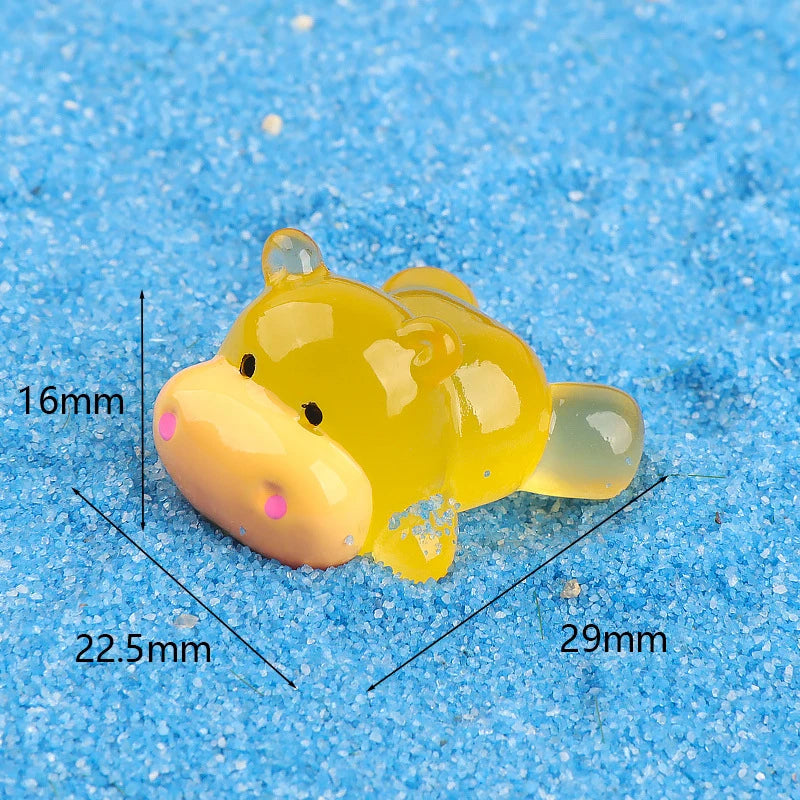 Cartoon Mini Luminous Small Hippopotamus Miniature Figurines Landscape Decoration DIY Home Decoration Accessories Gifts