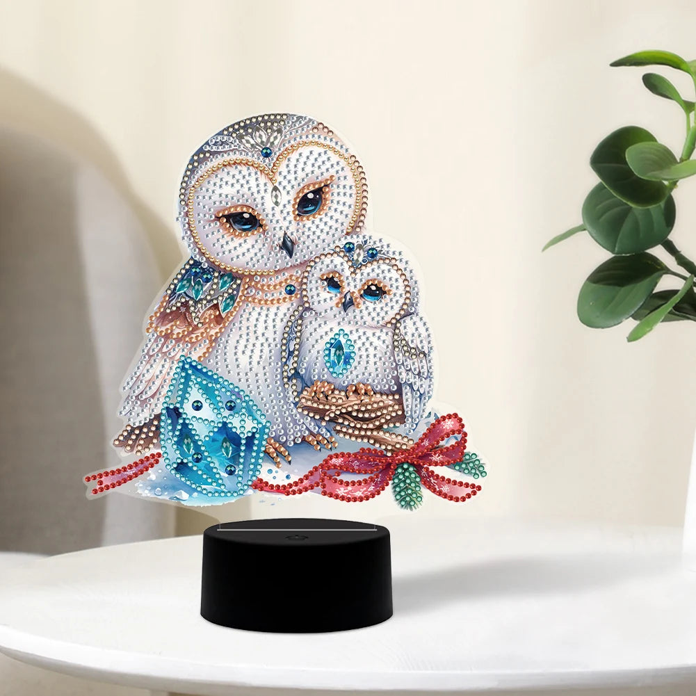 DIY Diamonds Painting Animals Table Lamp Handmade Diamond Mosaic Lamp LED Diamond Embroidery Night Lamp for Office Desktop Decor