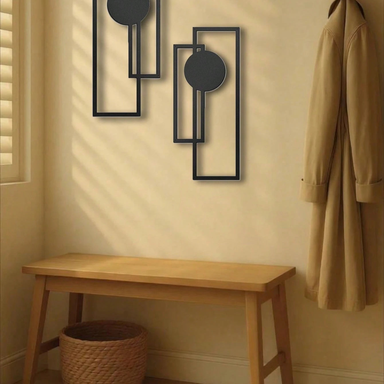 Minimalist Metal Wall Art – Geometric Rectangles & Circles: Modern Waterproof Home Decor, Gift & Halloween Accent