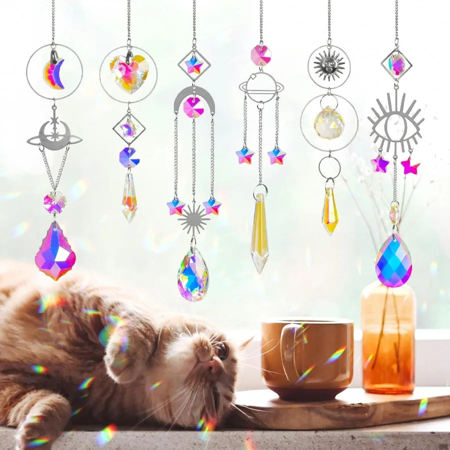 Sun Catchers 6Pieces Colorful Crystals Suncatcher with Chain Pendant Ornaments Hanging Crystals Prism Rainbow for Window Home I