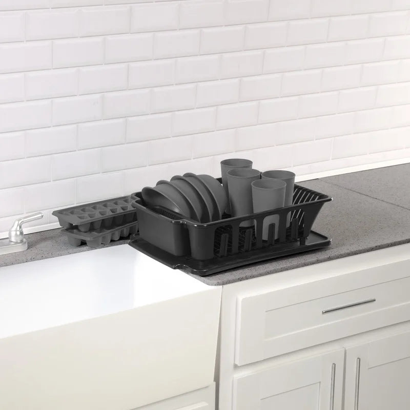 12 Piece Kitchen Set Bowls Tumblers Sink Set Ice Cube Trays Dishwasher Safe BPA Free Compact Kitchen Solution Black