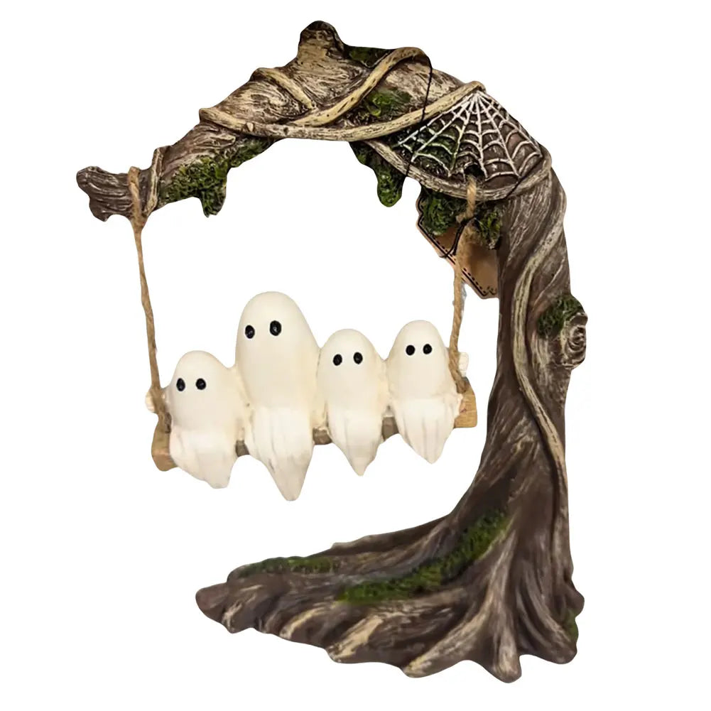 Halloween Funny Tree Hanging Ornaments White Ghost Swing Decorations Cute Swinging Ghost for Tabletop Centerpiece