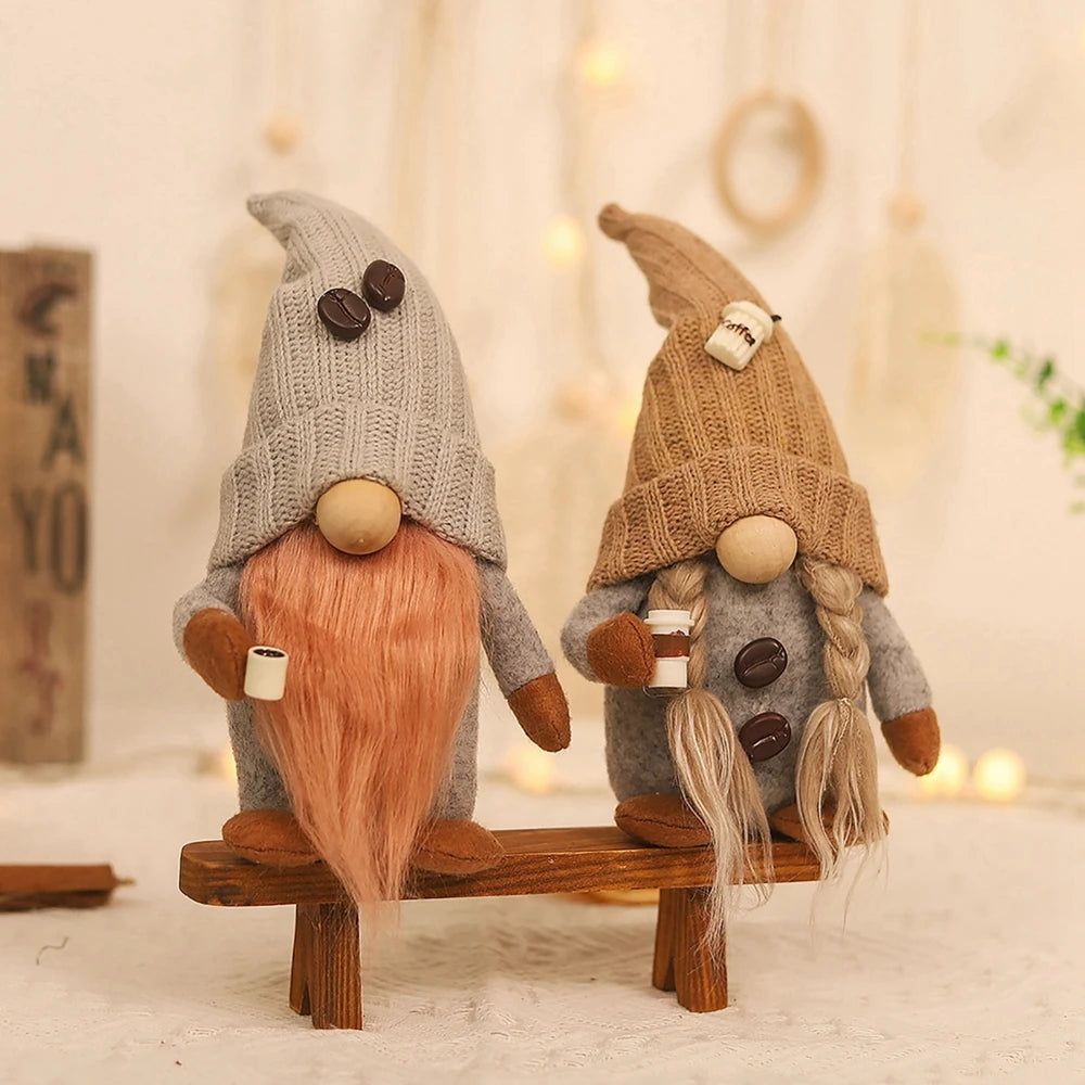 Coffee Gnome Doll New Year Christmas Plush Coffee Bar Decoration for Farmhouse Party Home Desktop Christmas Faceless Plush Dolls