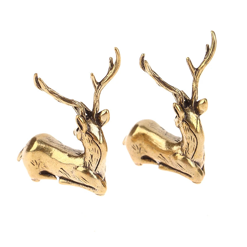 1Pc Retro Brass Christmas Elk Miniature Figurine Festival Decoration Accessories Mini Deer Statue Desktop Ornament Decors