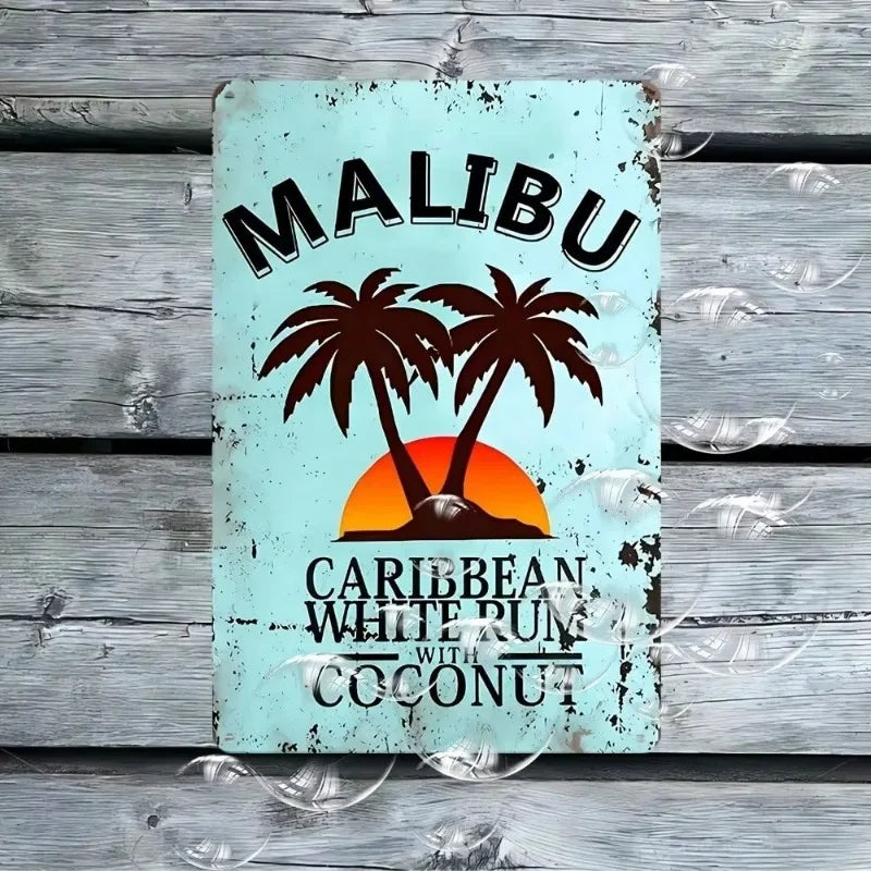 Retro Coconut Rum Tin Poster Metal Sign: Vintage Wall Art – Perfect for Home Bar, Man Cave, Cafe, Beach-Themed Events