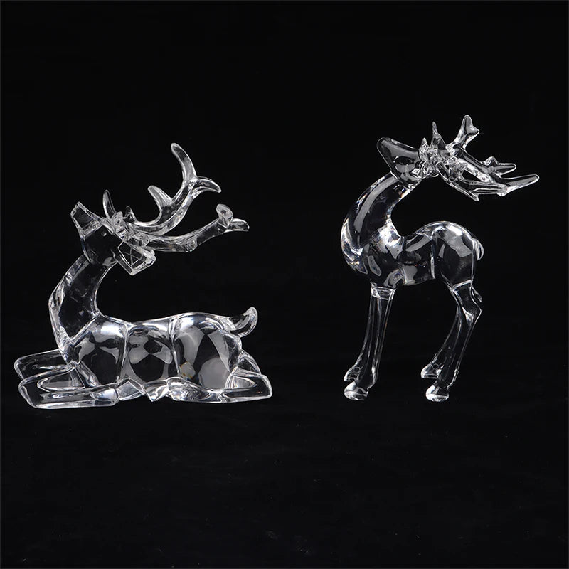 1Pc Crystal Deer Figurines Desktop Ornament Room Decor Transparent Elk Reindeer Sculpture Home Office Decoration