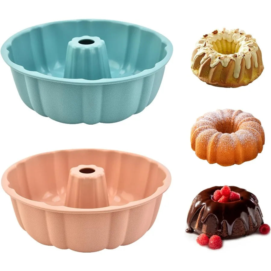 2 Pack Silicone Bundt Cake Pan Nonstick10 Inch Silicone Cake Molds Pound Cake Pan Baking Pan for Jello Gelatin Cake Brownie and