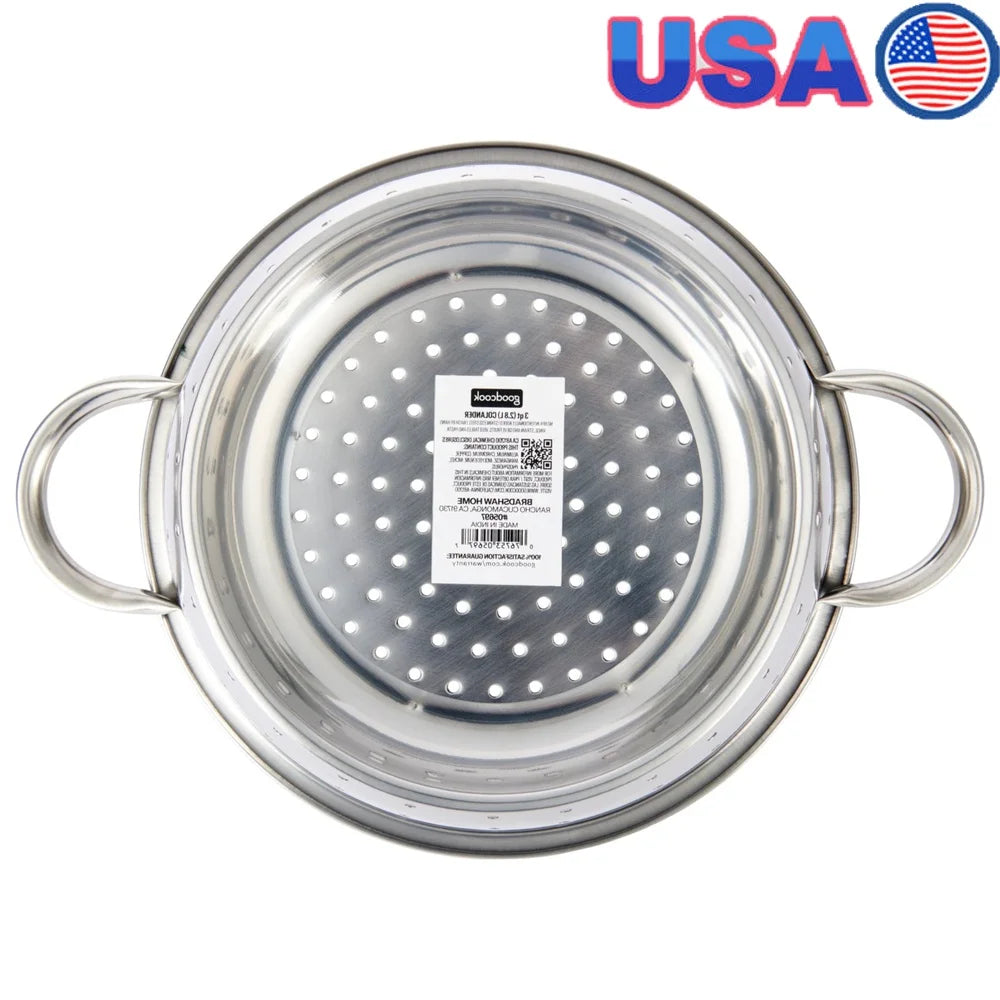 Stainless Steel Colander 3qt Extra Deep Kitchen Strainer Pasta Fruits Vegetables