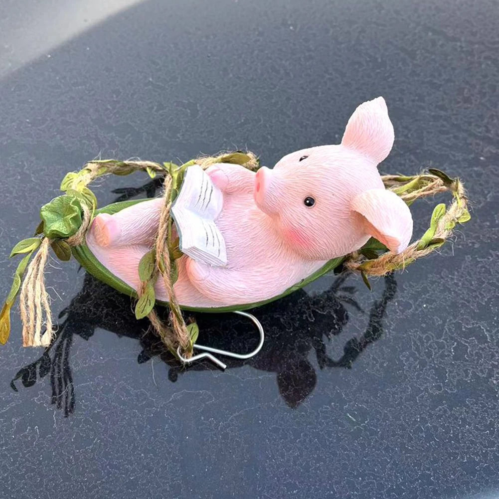 Decorative Piggy Shape Statue Waterproof Pig Swing Sculpture Ornament Lovely Pig Landscape for Outdoor Balcony Patio Tree Decor
