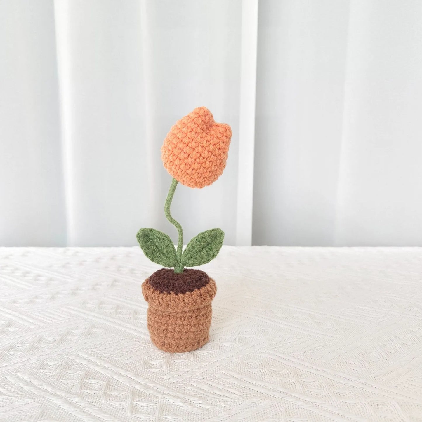 New Hand Knitting Potted Plants Handwoven Rose Sunflower Tulip Crochet Flower Bouquet Potted Ornament Table Home Room Decoration