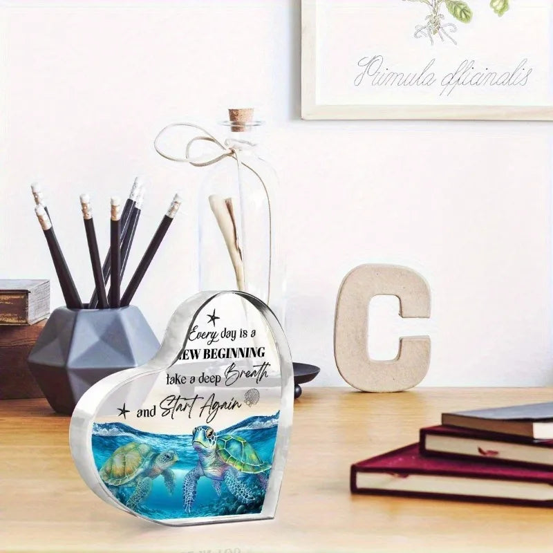 Blue Sea Turtle Acrylic Decor - Ocean Themed Desktop Gift for Home & Office
