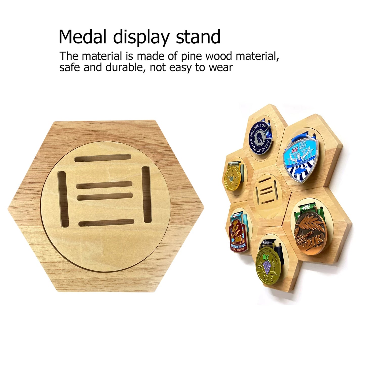 1-10PCS Honeycomb Combination Medal Display Stand Building Block Toys Hexagonal Wood Medal Rack Creative Splicing Wall Decor