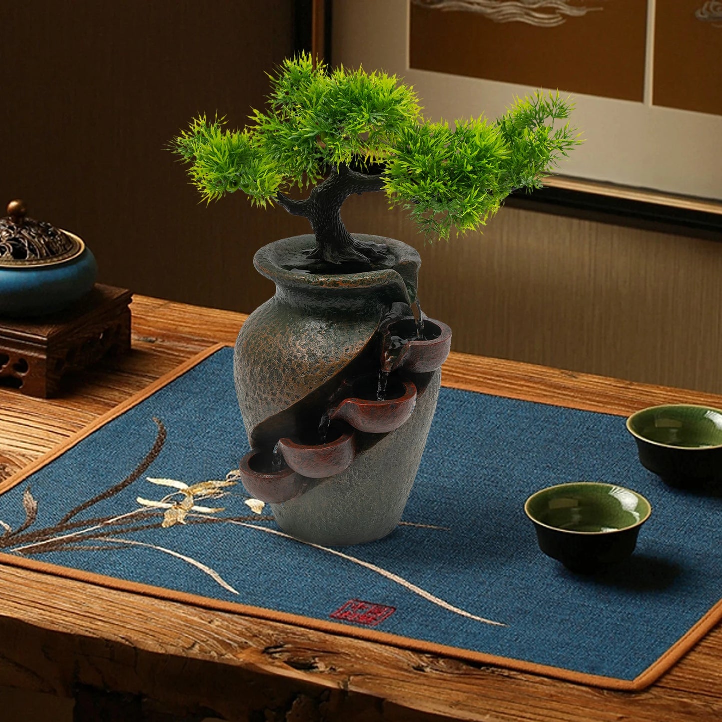 Mini Waterfall Tabletop Fountain, Indoor Relaxation Water Feature, Tabletop Fountains for Home Decoration