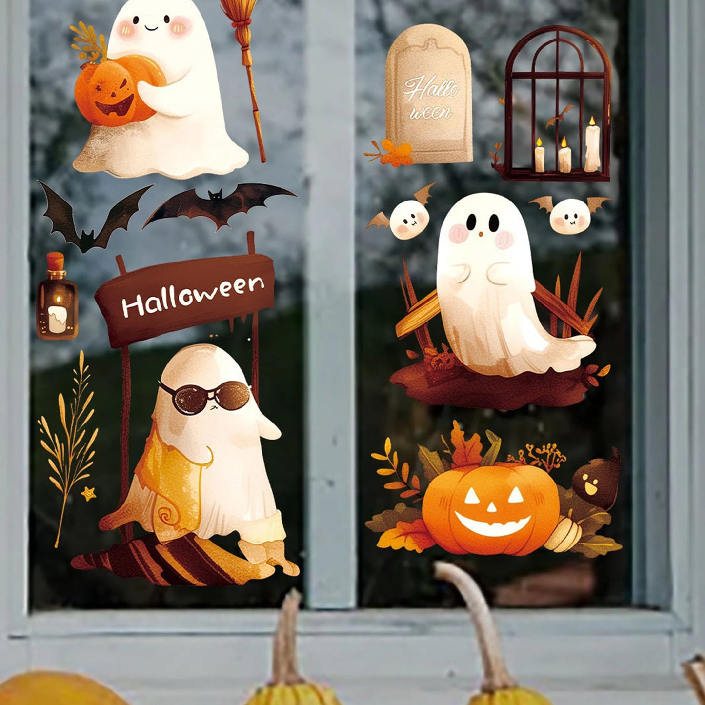Spooky Halloween Black Cat Window Clings 8 Sheets Haunted House Witch Moon Gothic Window Stickers for Party Decor