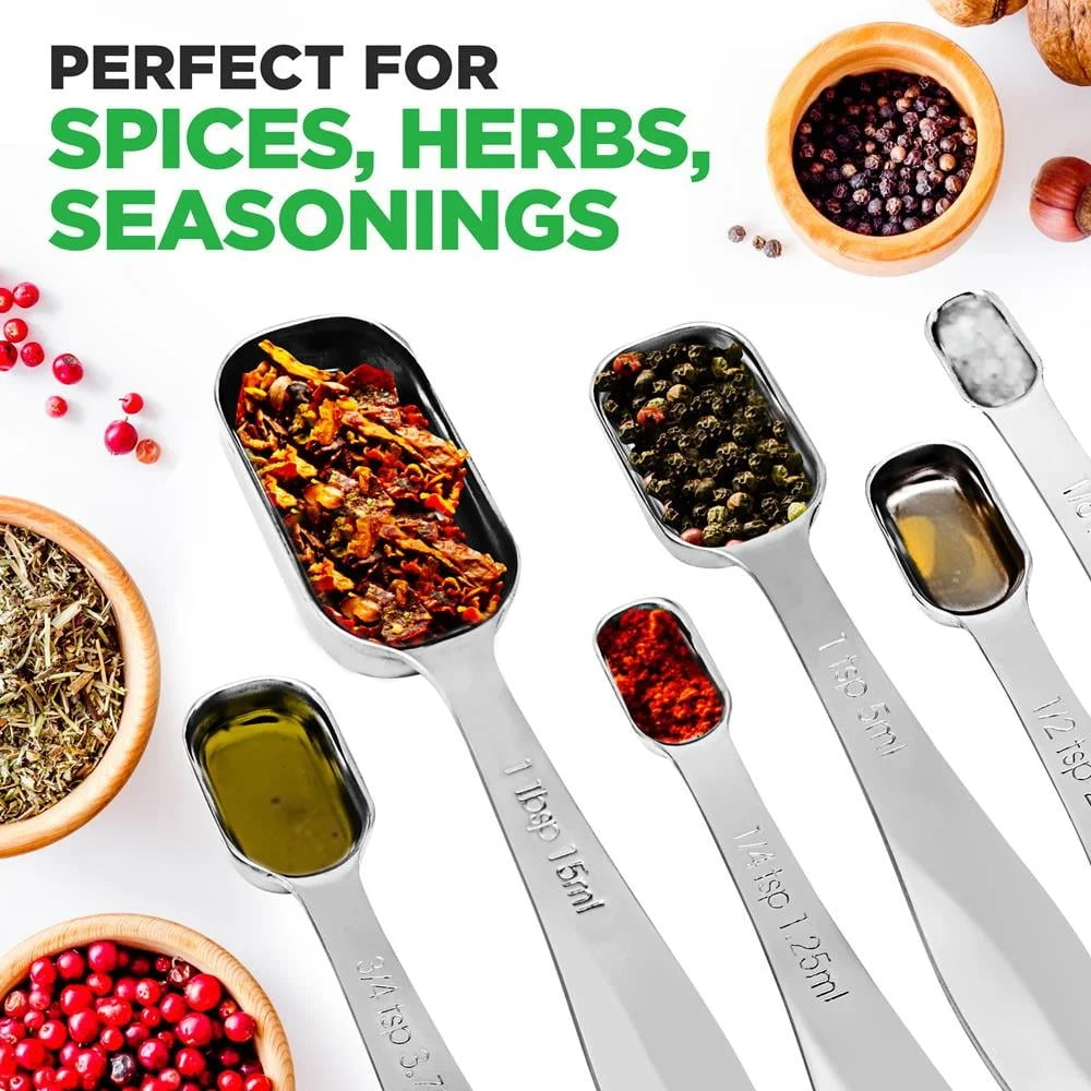 6Pc Stainless Steel Measuring Spoon Set Magnetic Stackable Dry Liquid Ingredients Kitchen Tools Ergonomic Design Easy Clean