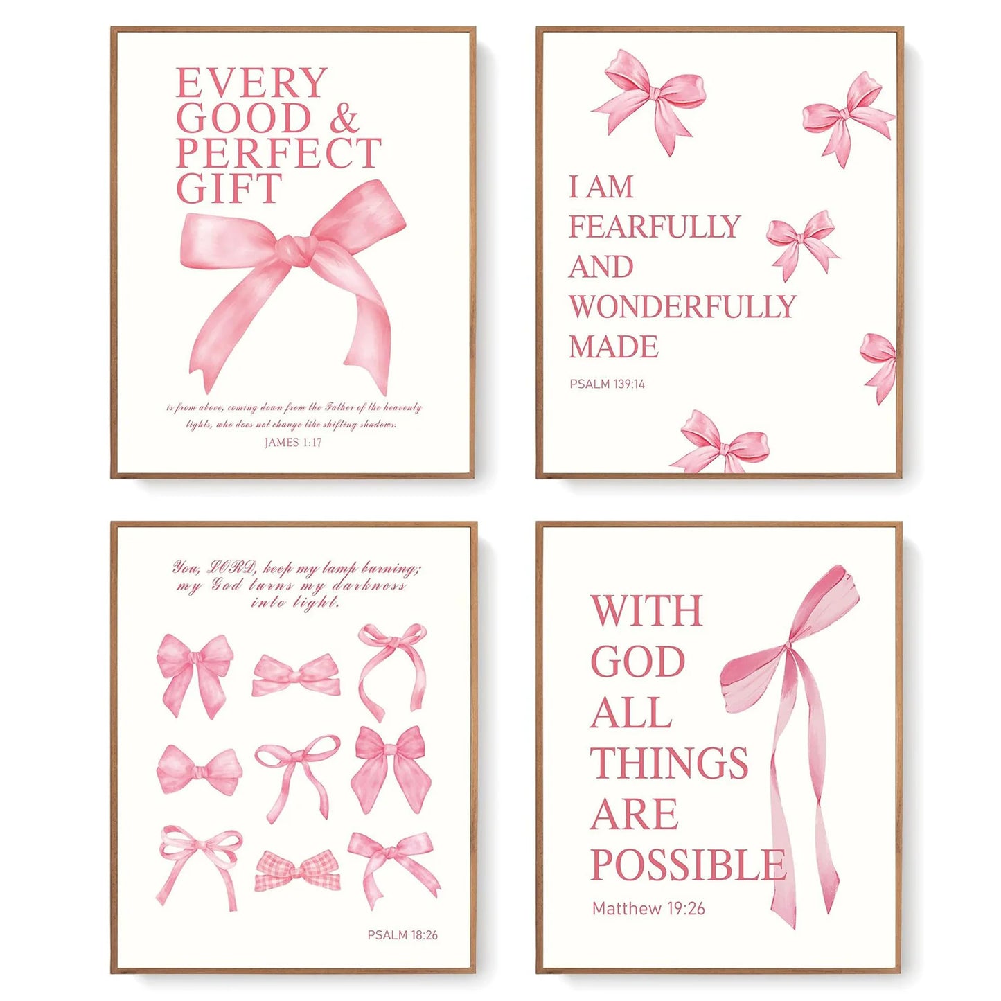 Set of 4 Elegant Bowknot Wall Art Pieces with Inspirational Quotes - Frameless Decor for Living Room Bedroom or Nursery