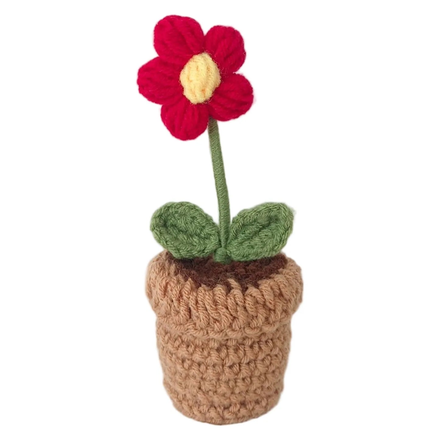 New Hand Knitting Potted Plants Handwoven Rose Sunflower Tulip Crochet Flower Bouquet Potted Ornament Table Home Room Decoration