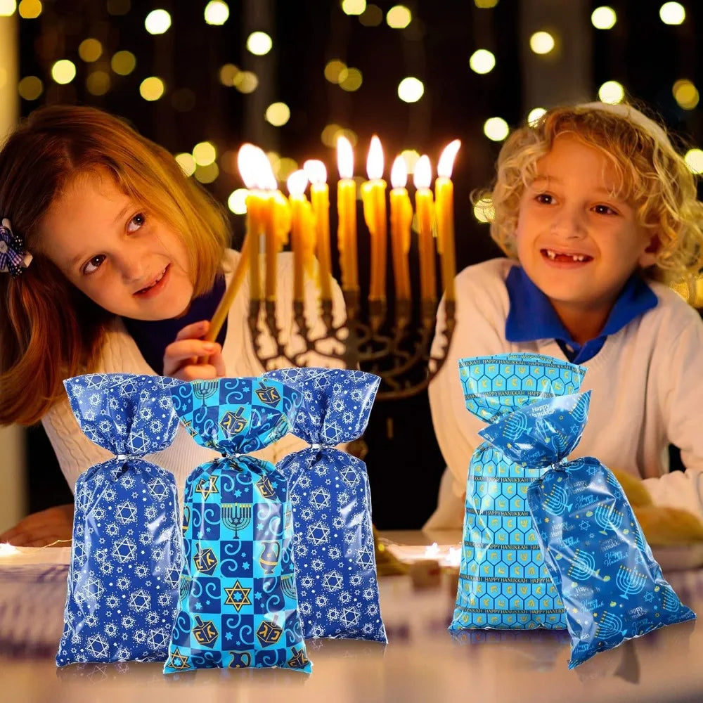 100 pieces hanukkah cellophane treat bags chanukah gift bags blue jewish holiday theme candy present supplies plastic clear goo