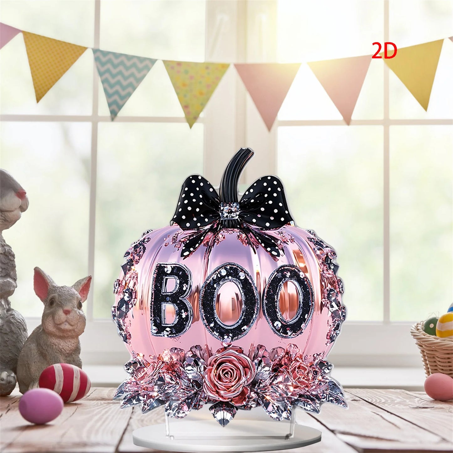 Halloween Party Decorations Spooky Acrylic Crystal Pumpkin 2D Flat Statue Ornament Table Centerpiece for Home Décor
