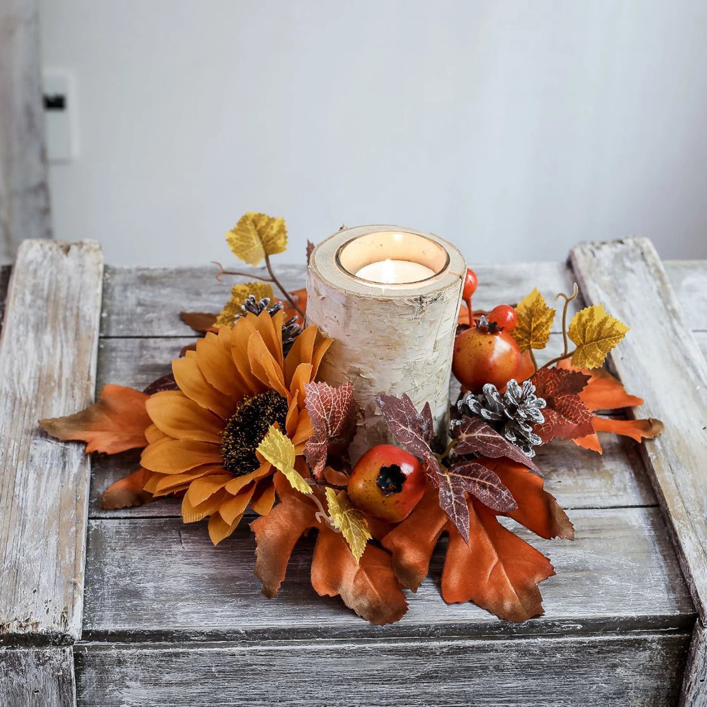 Harvest Pumpkin Spice Scented Candle Centerpiece Autumn Maple Leaf Garland Thanksgiving Table Decoration