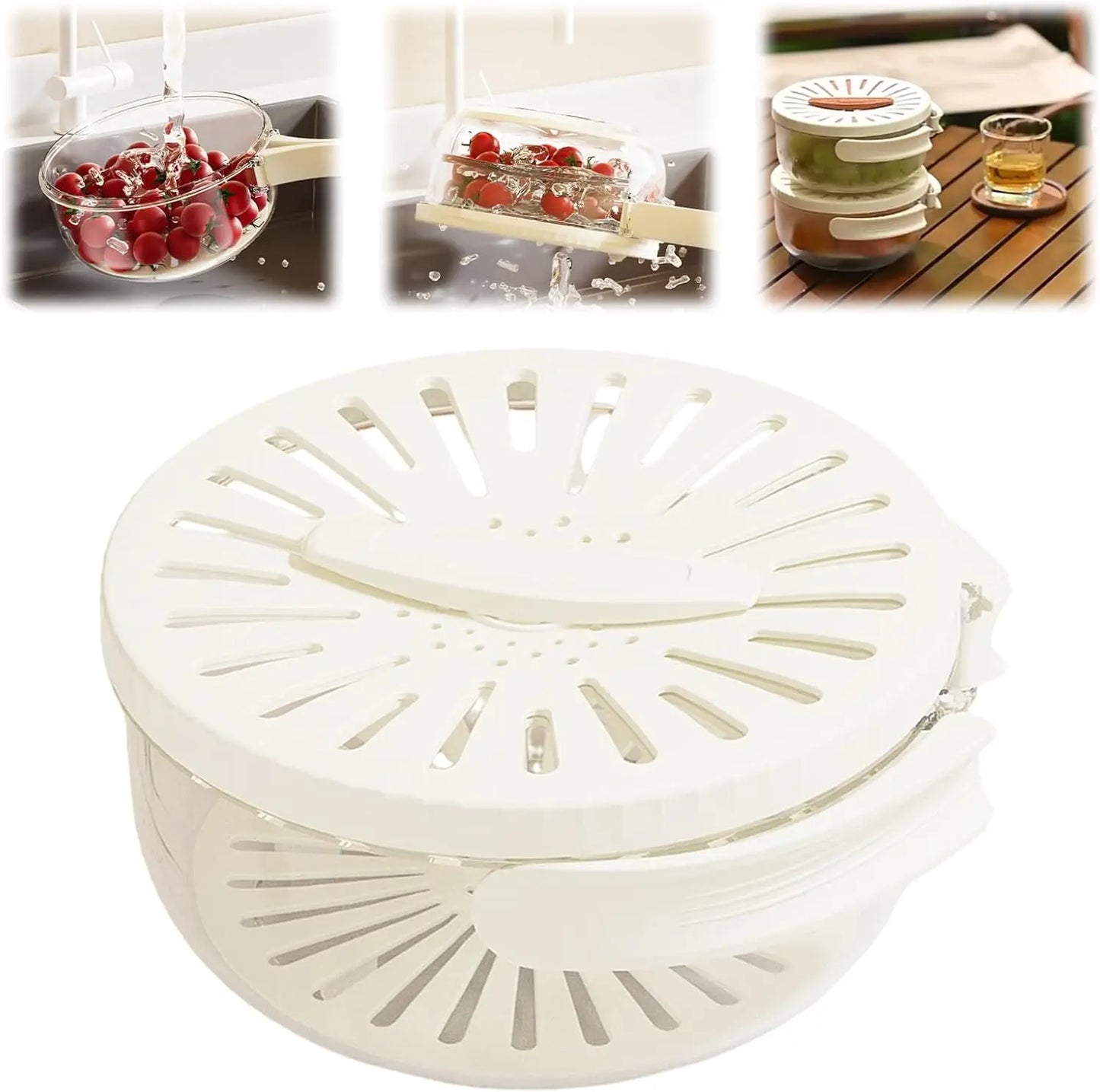 Kitchen Fruit Drainage Basket, Multifunctional Drainage Bowl, Fruit and Vegetable Washing Bowl with Lid, Kitchen Dual-Layer Drai