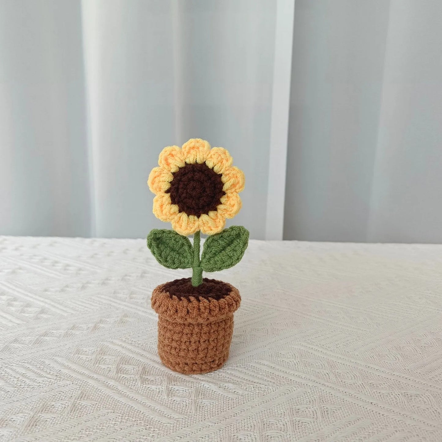 New Hand Knitting Potted Plants Handwoven Rose Sunflower Tulip Crochet Flower Bouquet Potted Ornament Table Home Room Decoration