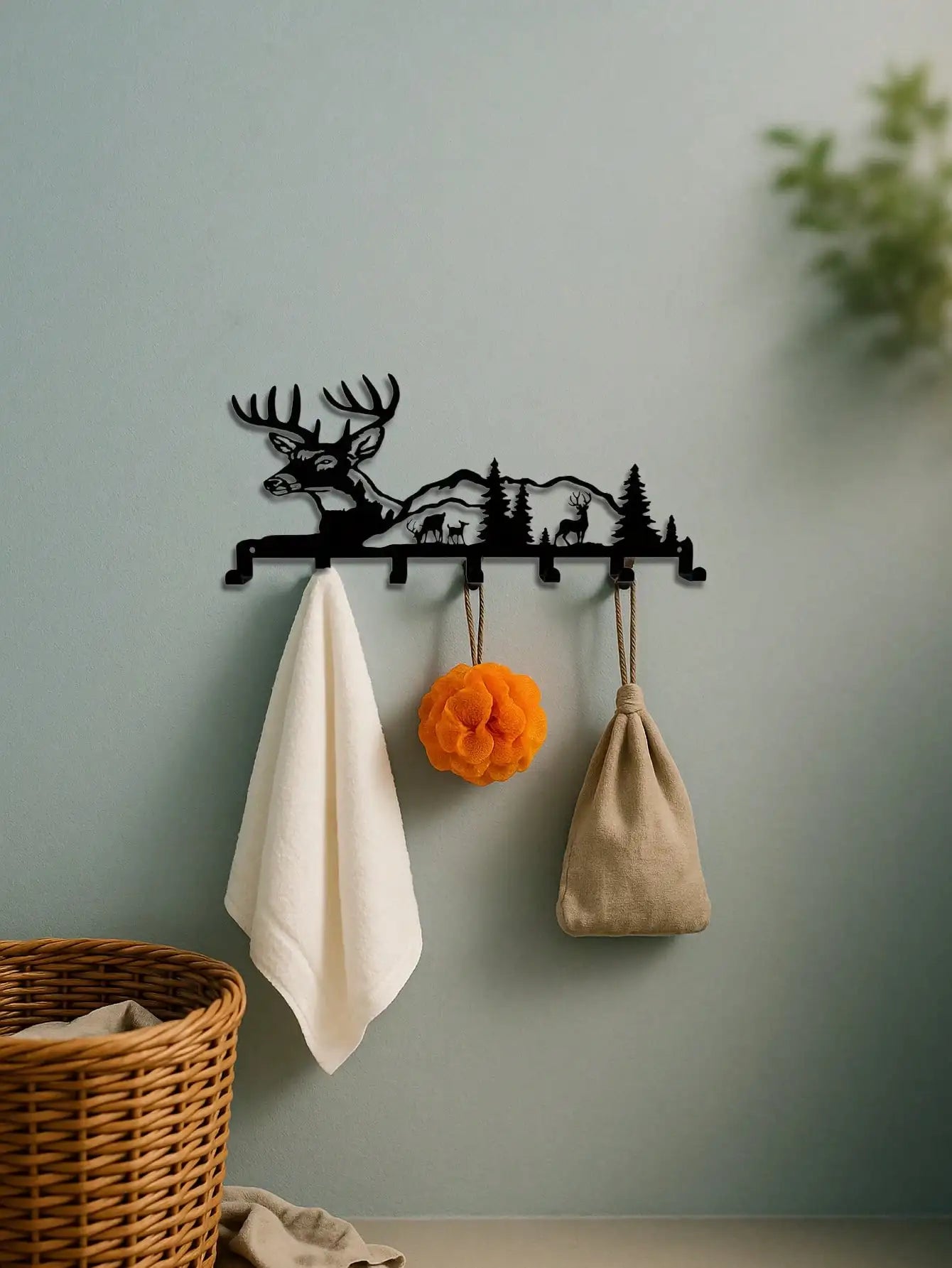 "Boho Deer & Forest Woodland Wall Key Holder – Rustic Entryway Organizer, Nature-Inspired Decor & Gift"