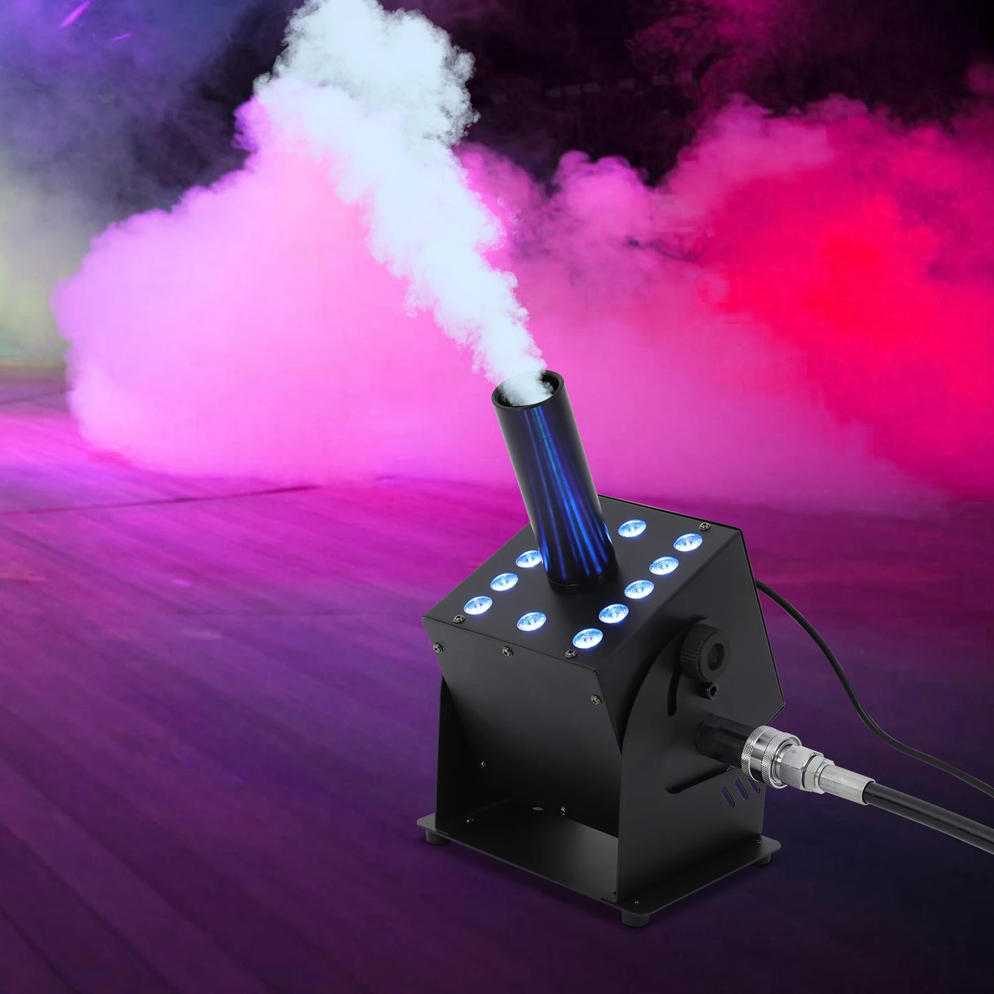 CO2 Fog Machine 110V with 12 LEDs 19.69-26.25ft Jet Effect, DMX Controlled for Parties, Stage, Halloween