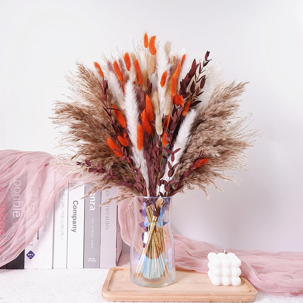 Dried Pampas Grass Decor 80-110 PCS Pampas Grass with Bunny Tails Dried Flowers Reed Grass Bouquet for Wedding Boho Flowers