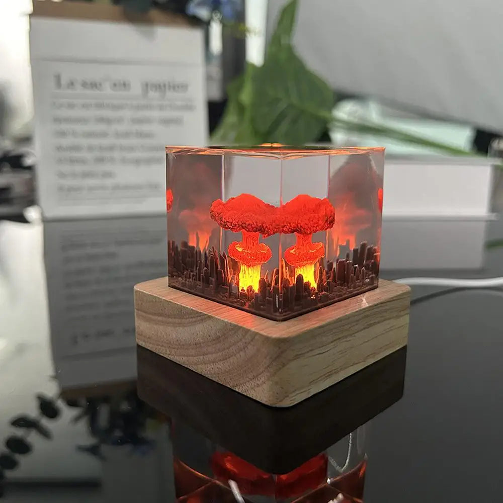 Nuclear Explosion Bomb Mushroom Cloud Lamp Resin Flameless Lamp for Courtyard Living Room Decor 3D Night Light Rechargeable Gift