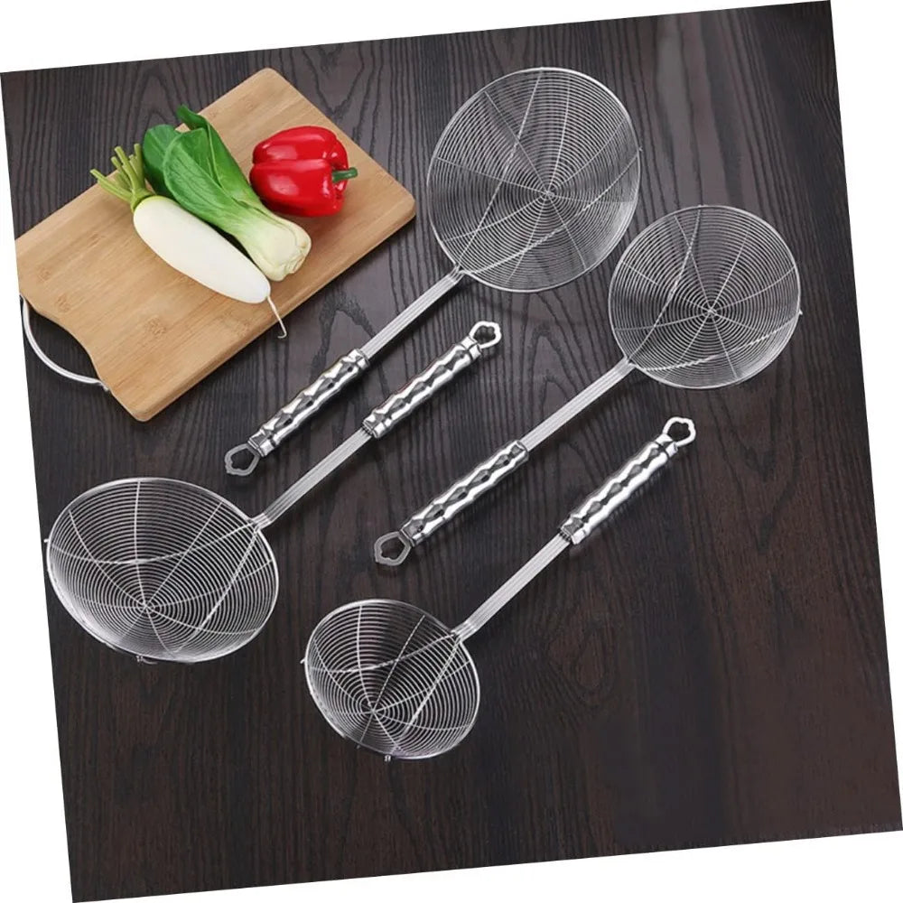 Stainless Steel Wire Mesh Colander Long Handle Kitchen Food Strainer for Cooking 18cm Skimmer Spoon for Noodles Vegetables