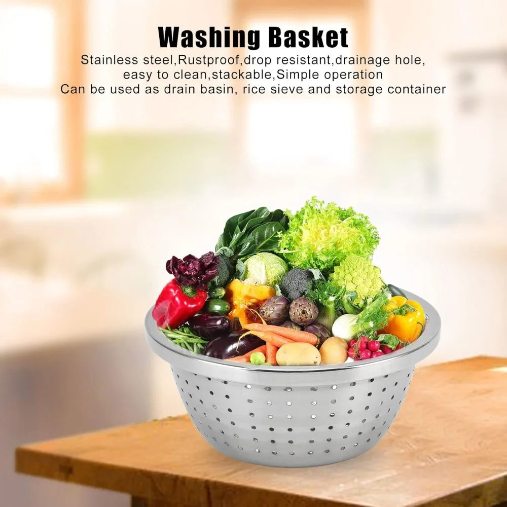 Vegetable Washing Basket, Rustproof Fruit Washing Basket, Stainless Steel Veggie Washing Bowl, Multifunction Kitchen Colander fo