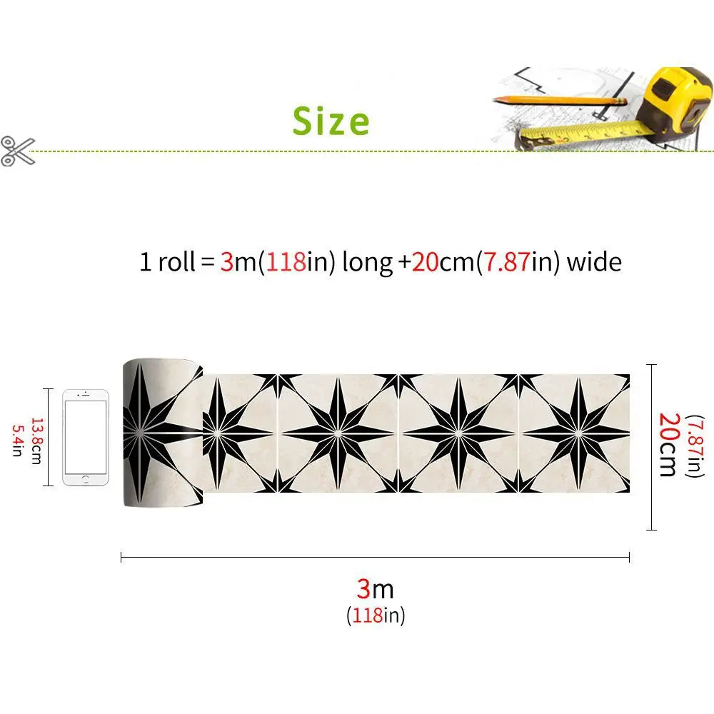 20*300CM Self Adhesive Anti Slip Floor Sticker Waterproof Removable PVC Bathroom Kitchen Home Decor Floor Tile Sticker