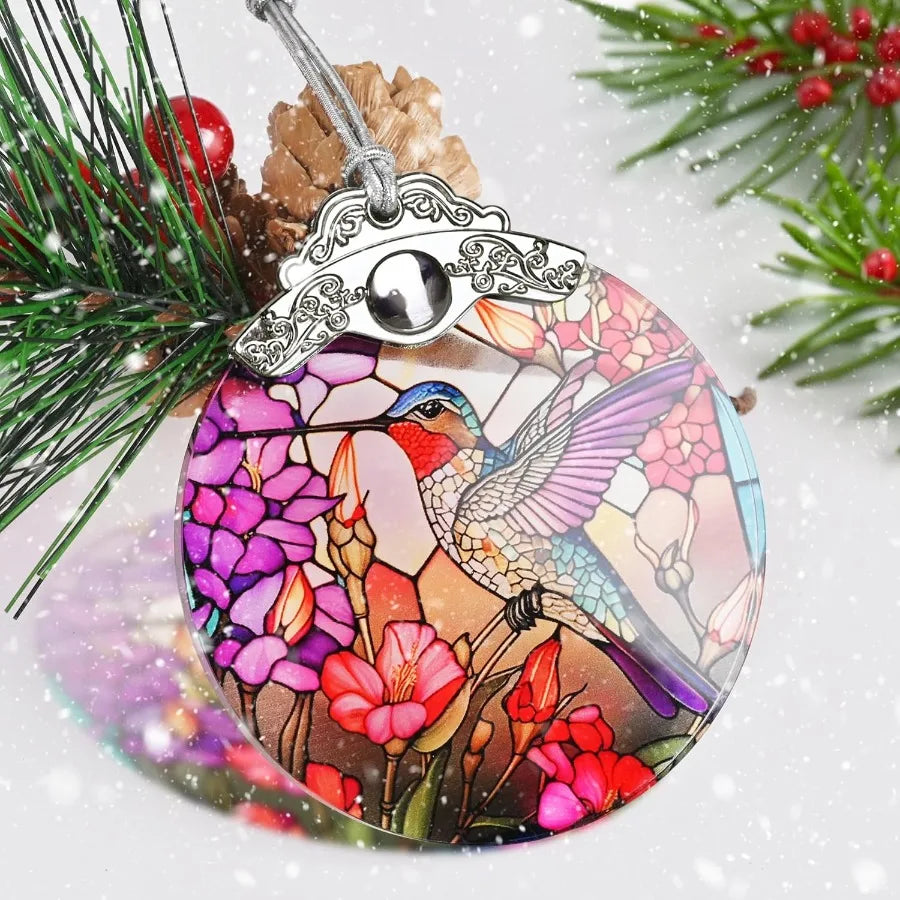 Christmas Ornament Stained Glass Hummingbird Decor for Tree Holiday Decorations and Xmas Gift Ideas