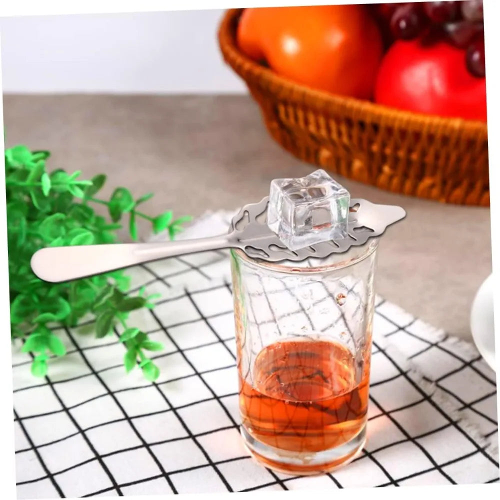 Stainless Steel Cube Sugar Colander Strainer and Ice Filter Spoon for Cocktails and Cooking Rustproof Kitchen Utensil Leaves Si