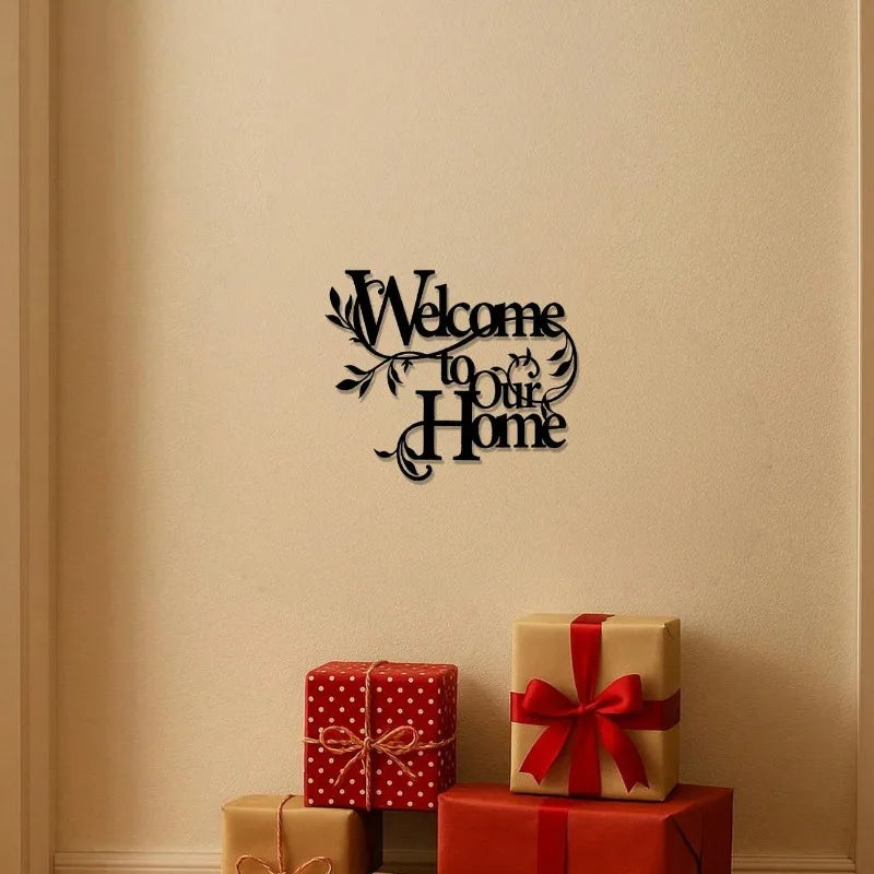 1PC Metal "Welcome To Our Home" Wall Sign - Decorative Pendant for Porch, Living Room, Garden Yard Gate