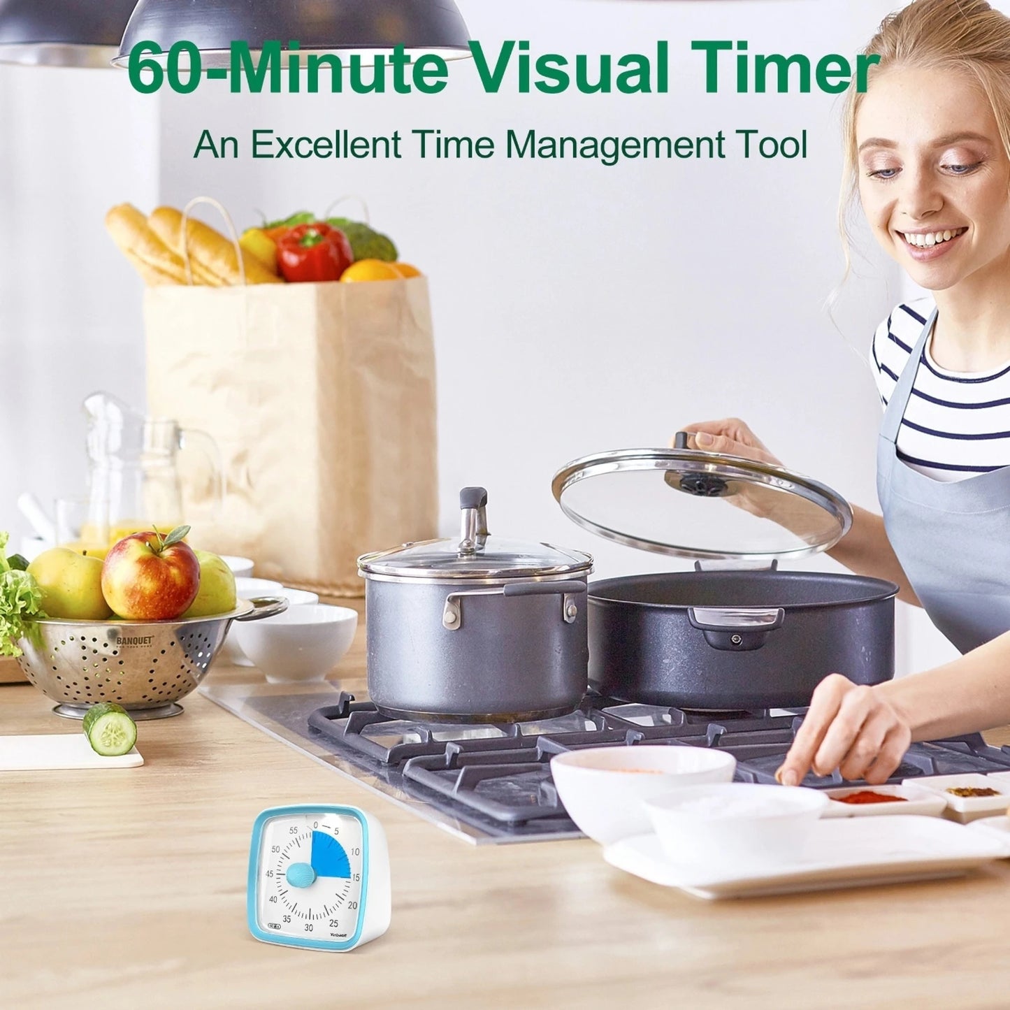 1pc Silent Visual Timer With Night Light - 60-Minute Countdown Timer- Time Management Tool For Home, School, And Work - VT03