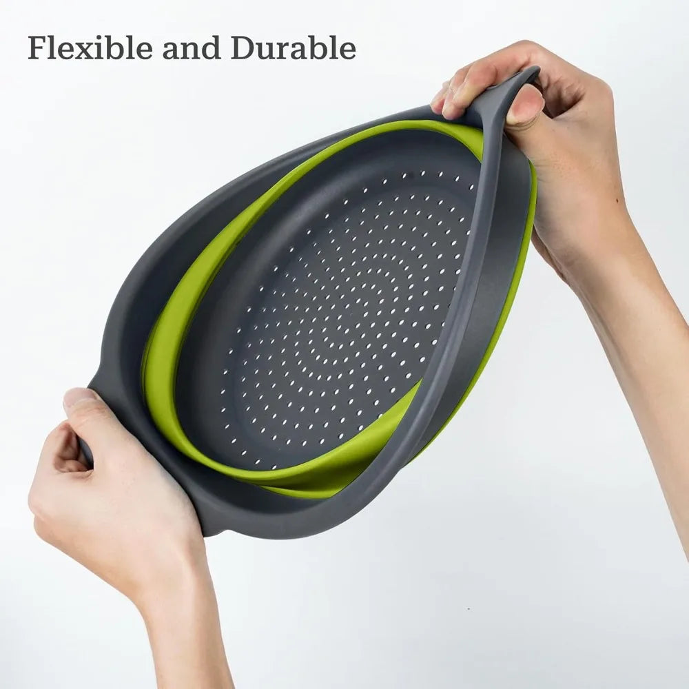 Collapsible Colander 3-Pack Set Space-Saving Foldable Kitchen Strainer with Non-Slip Base Durable Thickened PP+TPE Collapsible S