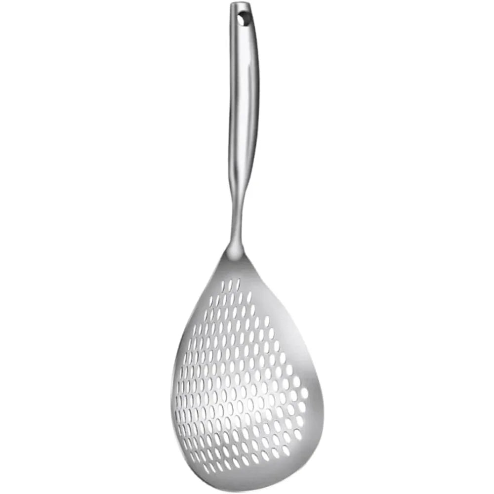 Large 304 Stainless Steel Noodle Colander Spoon Sturdy Kitchen Strainer Comfortable Grip for Home Cooking and Noodle Preparatio