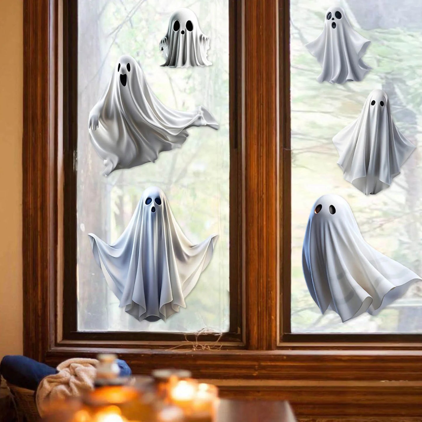 Halloween Decoration Funny Window Stickers Mall Decoration Static Stickers Halloween White Ghost Window Sticker Horror Themed