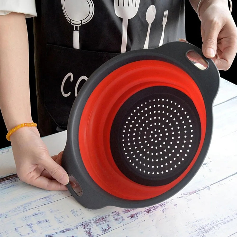 Collapsible Colander, Set of 2 Pcs Collapsible Strainer, Space-Saving Kitchen, Food-Grade Silicone Folding Strainer Colander wit