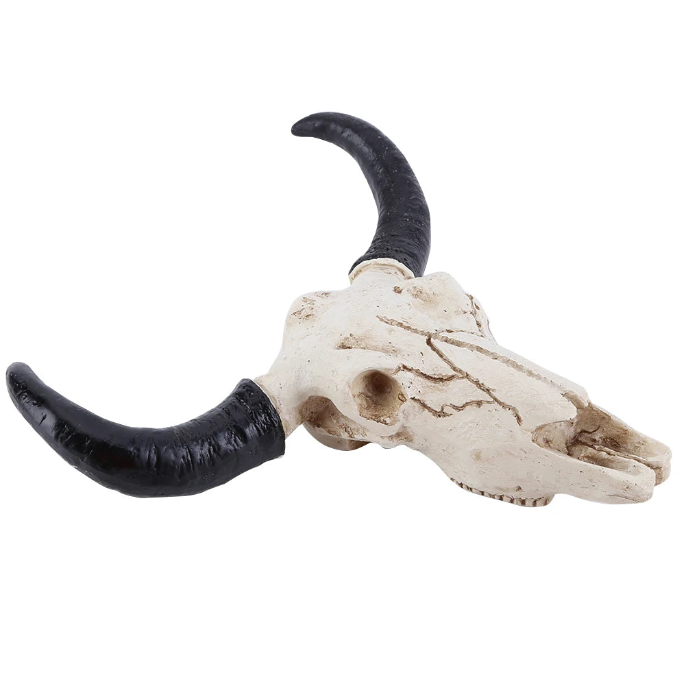 Longhorn Cow Skull Head Ornament Wall Hanging Animal Wildlife Sculpture Figurines Crafts Realistic for Home Halloween Decor