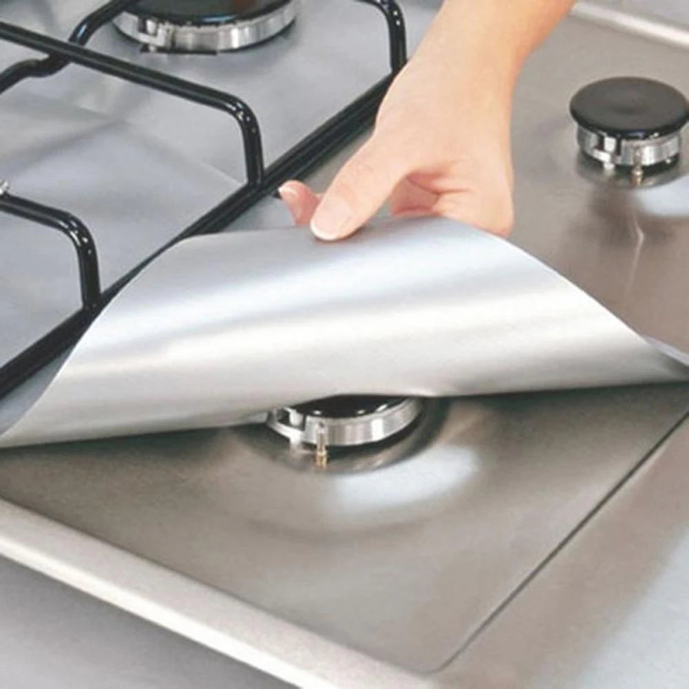 4Pcs Gas Burner Cover Non-Stick Gas Stove Protector Cover Heat Resistant Reusable Stove Clean Mat Cuttable for Kitchen