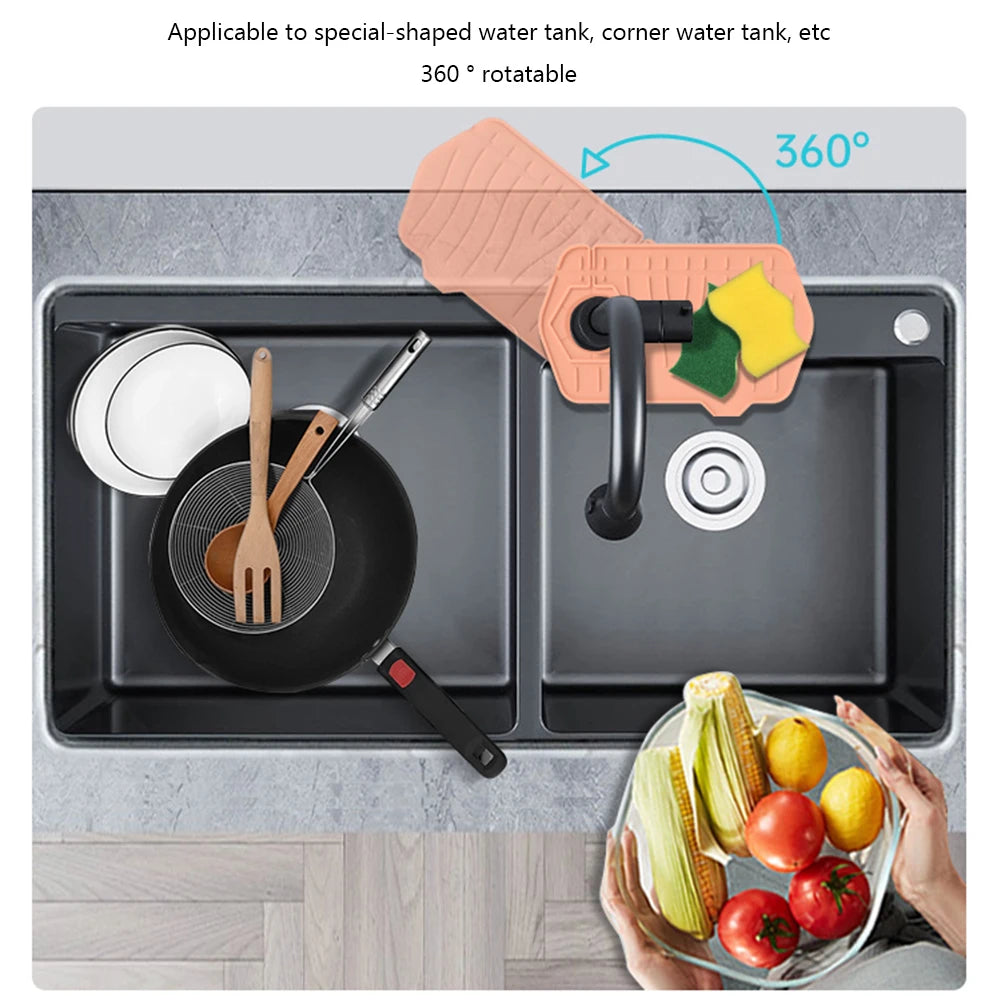 Silicone Drain Pad Countertop Protector Water Splash Catcher Mats Double-sided Faucet Splash Guard Tray Bathroom Kitchen Gadgets