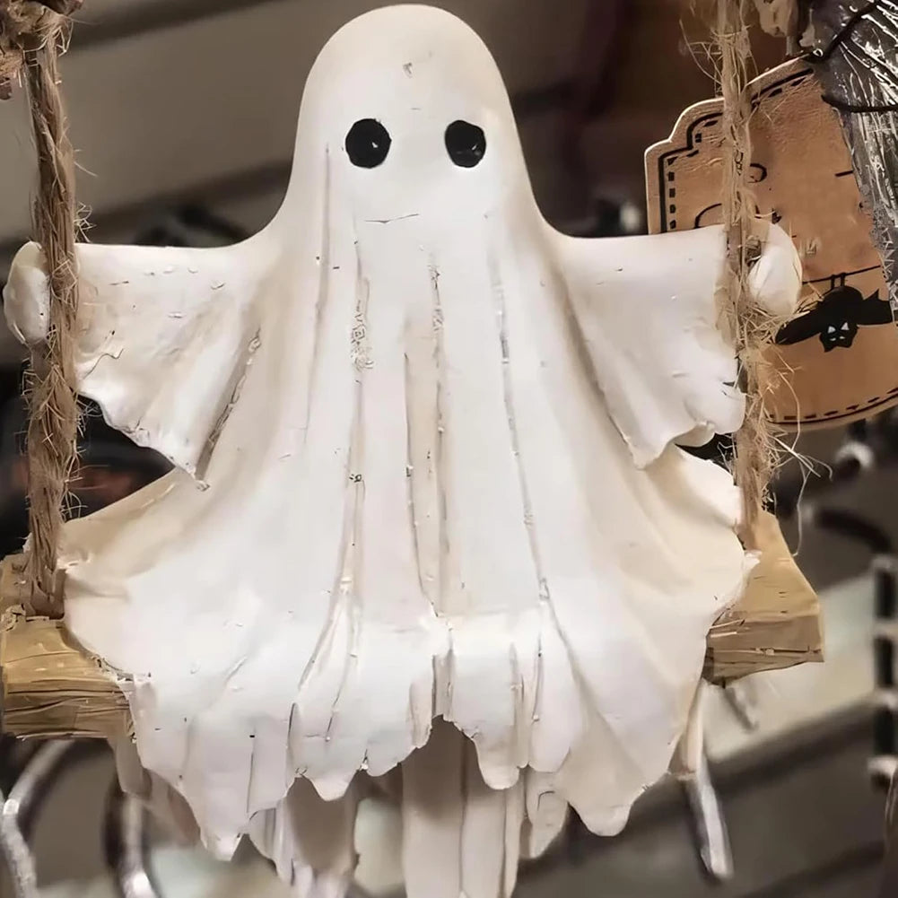 Swinging Ghost Ornament Multi-Purpose Cute Spooky Halloween Figurine Lovely Ghost Decorations for Desktop Bookshelf Decor