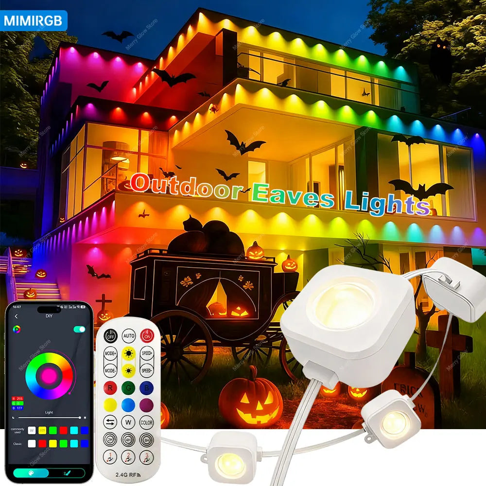 Permanent Outdoor Eaves Light Intelligent RGBIC 90M 180LEDs Eaves Light IP67 Waterproof For Christmas Halloween DIY Lighting